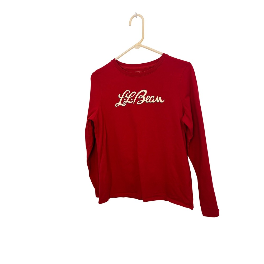 LL Bean Womens Long Sleeve T-Shirt M Red Script Logo Cotton‎ Gorpcore Heritage